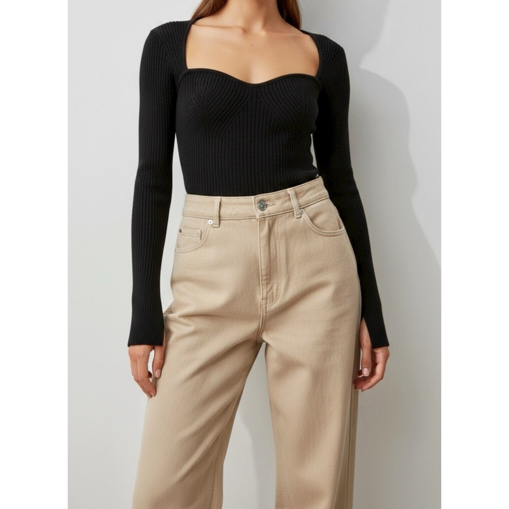 Reformation Black Ribbed Sweater